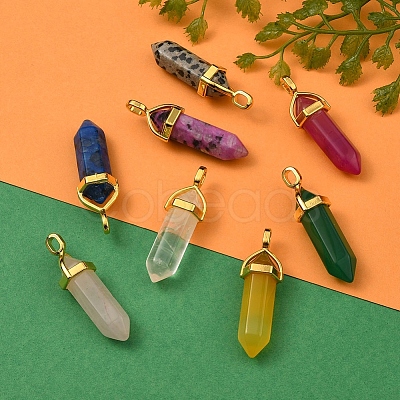 Natural Mixed Gemstone Pointed Pendants G-CJ0001-30-1