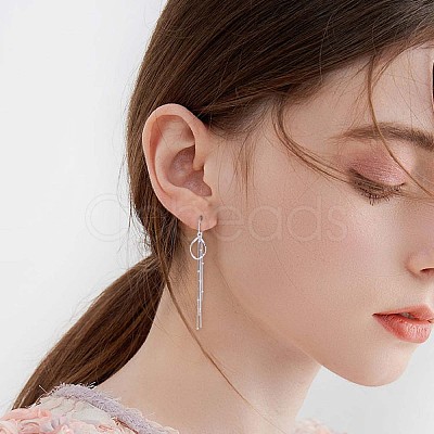 Anti-Tarnish Rhodium Plated 925 Sterling Silver Teardrop with Chain Tassel Dangle Earrings JE1044A-1