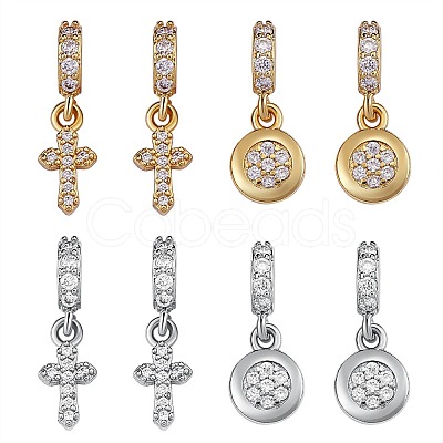 8Pcs 4 Styles Brass Micro Pave Clear Cubic Zirconia European Dangle Charms ZIRC-SZ0004-30-1