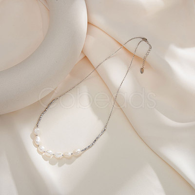 Potato Natural Freshwater Pearl Bib Necklaces NJEW-G153-01P-1