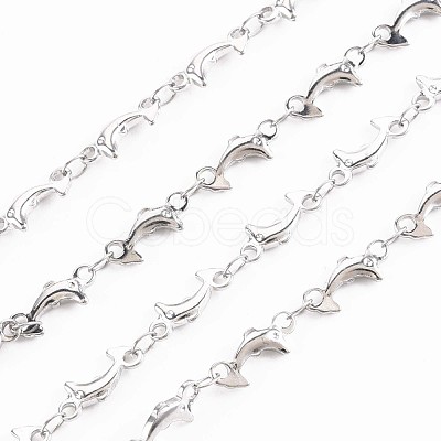 Non-Tarnish 201 Stainless Steel Dolphin & Oval Link Chains STAS-N092-110-1