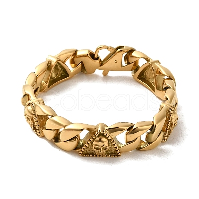 Ion Plating(IP) 304 Stainless Steel Skull Cuban Link Chain Bracelets for Women Men BJEW-Q341-03G-1