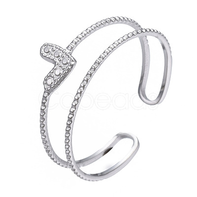 Non-Tarnish 304 Stainless Steel Heart Wrap Open Cuff Ring RJEW-T023-73P-1