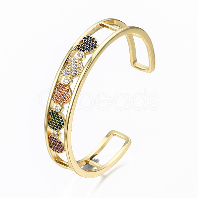 Brass Micro Pave Cubic Zirconia Cuff Bangles BJEW-T018-13G-NF-1