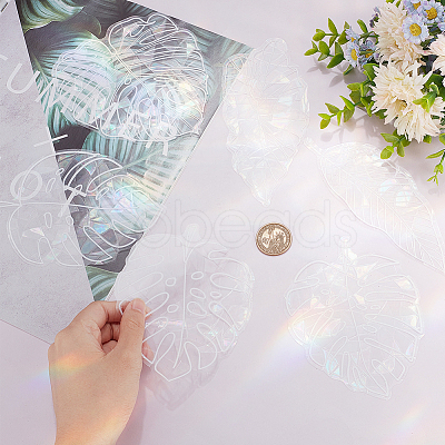 9Pcs Leaf Colorful Suncatcher Rainbow Prism Electrostatic Glass Stickers DIY-WH0409-69G-1