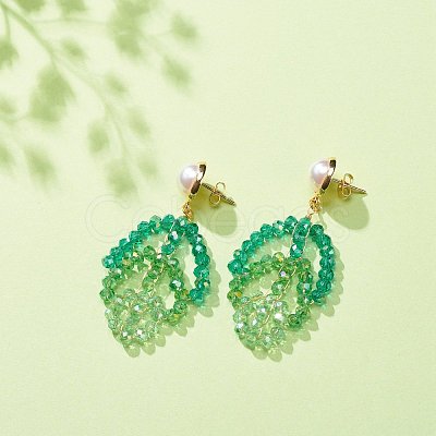 Glass Beaded Leaf Long Dangle Stud Earring EJEW-TA00134-1