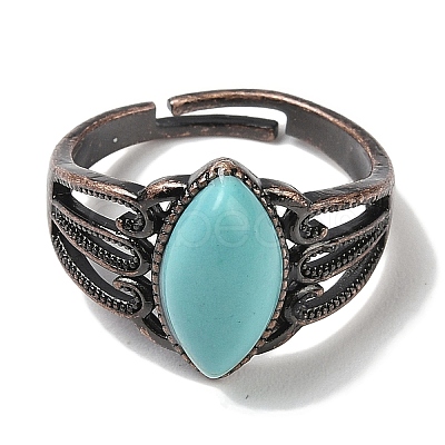 Synthetic Turquoise Horse Eye Adjustable Rings RJEW-K271-05R-11-1