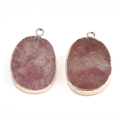 Electroplate Natural Strawberry Quartz Pendants G-S344-11C-1