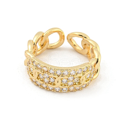 Chain Brass Micro Pave Clear Cubic Zirconia Open Cuff Rings RJEW-G309-36G-1