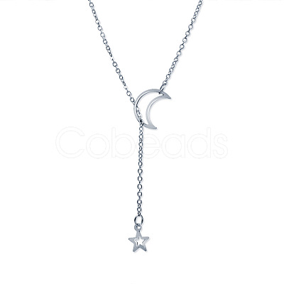 Alloy Cable Chain Moon & Star Lariat Necklaces for Women WG67D60-02-1