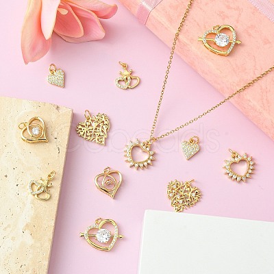 12Pcs 6 Styles Rack Plating Brass Pave Cubic Zirconia Pendants KK-CJ0002-05-1