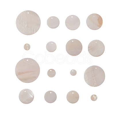 Flat Round Natural Sea Shell Pendants SSHEL-CJ0001-05-1