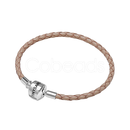 TINYSAND Rhodium Plated 925 Sterling Silver Braided Leather Bracelet Making TS-B-127-17-1