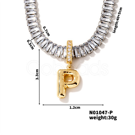 Golden Tone Brass Pave Clear Cubic Zirconia Letter Pendant Necklaces for Women YX4437-16-1