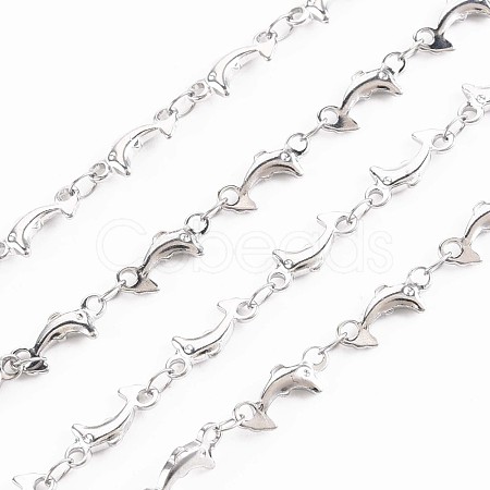 201 Stainless Steel Dolphin & Oval Link Chains STAS-N092-110-1