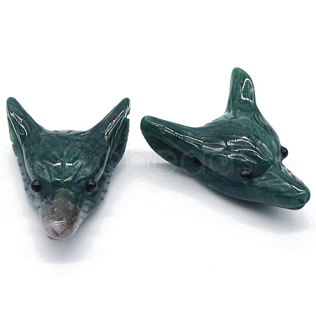 Natural Indian Agate Carved Healing Wolf Head Figurines PW-WG25599-05-1