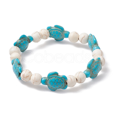 Round & Turtle Dyed Synthetic Turquoise & Magnesite Beaded Stretch Bracelets for Women BJEW-JB10936-01-1