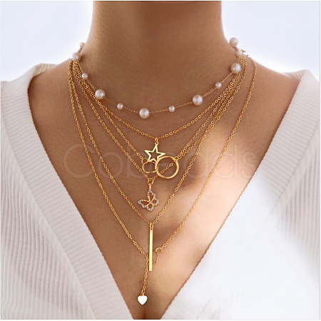 Alloy Pendant Layered Chain Necklaces for Women WGC39CD-03-1