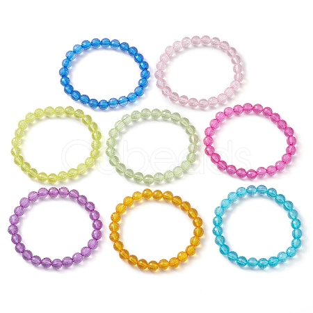 8Pcs 8 Colors 7.5mm Faceted Round Transparent Acrylic Beaded Stretch Bracelets for Women BJEW-JB10248-01-1