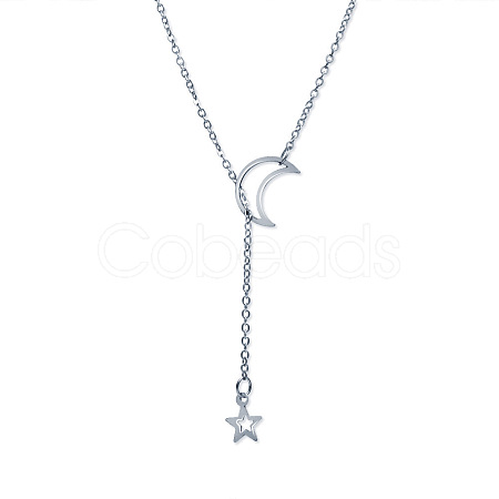 Alloy Cable Chain Moon & Star Lariat Necklaces for Women WG67D60-02-1