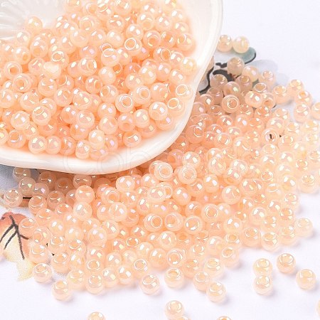 6/0 Opaque Colours Rainbow Plated Round Glass Seed Beads SEED-T006-04D-08-1