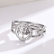 Stainless steel Rhinestone Hollow Ring, Flat Round, Stainless Steel Color, US Size 8(18.1mm)