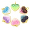 Brass Enamel Pendants, with Glitter and Jump Ring, Long-Lasting Plated, Real 18K Gold Plated, Heart Charm, Mixed Color, 15x15x3mm, Hole: 3.5mm