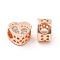 Rack Plating Alloy Rhinestone European Beads, Large Hole Beads, Heart with Footprint, Rose Gold, 10.5x11.5x7mm, Hole: 4.5mm