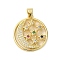 Rack Plating Brass Micro Pave Cubic Zirconia Pendants, Cadmium Free & Lead Free, Long-Lasting Plated, Flat Round with Moon & Star, Real 18K Gold Plated, 23x20x3.5mm, Hole: 4.5x3.5mm