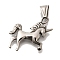 304 Stainless Steel Pendants, Unicorn Charm, Antique Silver, 26x32x5.5mm, Hole: 9x4.5mm