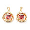 Brass Micro Pave Cubic Zirconia Pendants, Flat Round, Real 18K Gold Plated, Red, 15x13x4.5mm, Hole: 2.3x4.7mm