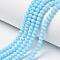 Opaque Solid Color Imitation Jade Glass Beads Strands, Faceted, Rondelle, Cyan, 4x3mm, Hole: 0.4mm, about 113~115pcs/strand, 41~41.5cm