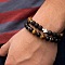 2Pcs 2 Style 8mm Round Natural Lava Rock & Frosted Black Agate & Tiger Eye Stretch Bracelets Set, Cross Stackable Bracelets for Men