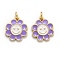 Brass Enamel Charms, Real 18K Gold Plated, Long-Lasting Plated, Flower, Medium Purple, 14.5x13x1.5mm, Hole: 3mm