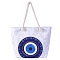 Canvas Pouches, with Handle, Shoulder Bags for Shopping, Rectangle with Evil Eyes Pattern, White, 35x34cm