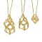 3 Pcs Crystal Stone Cage Pendant Necklaces, 304 Stainless Steel Cable Chains Necklaces, Golden, 17.60~29.25 inch(44.7~74.3cm)