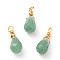 Wire Wrapped Faceted Natural Green Aventurine Pendants, with Golden Plated Brass Wire, Teardrop, 16mm, Hole: 2mm