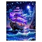 Fancy Night Sailboat DIY Diamond Painting Kit, Including Resin Rhinestones Bag, Diamond Sticky Pen, Tray Plate and Glue Clay, Purple, 400x300mm