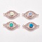 Brass Micro Pave Cubic Zirconia Links, with Synthetic Opal, Eye, Rose Gold, Mixed Color, 9x20x3mm, Hole: 1mm