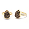 Electroplate Natural Druzy Quartz Crystal Finger Rings, with Eco-Friendly Brass Findings, Lead Free & Cadmium Free, Long-Lasting Plated, Flat Round, Size 7, Real 18K Gold Plated, Camel, 17mm