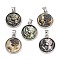 Natural Black Lip Shell Carved Cameo Lady Pendants, Rack Plating Brass Flat Round Charms, Platinum, 20.5x17x4mm, Hole: 3.5x5mm