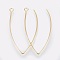 Ion Plating(IP) 304 Stainless Steel Earring Hooks, Ear Wire, with Horizontal Loop, Real 14K Gold Plated, 41x22x0.8mm, Hole: 2.5mm, Pin: 0.8mm