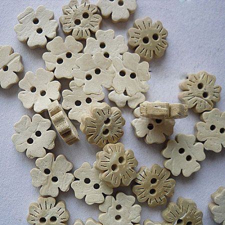 Carved 2-hole Basic Sewing Button with 5-petaled Flower NNA0YZF-1