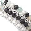 4Pcs 4 Styles 6/8mm Round Natural Lava Rock & Flower Amazonite & Shell Pearl Beaded Stackable Stretch Bracelet Sets BJEW-JB10333-5