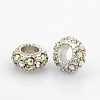 Platinum Plated Alloy Grade A Rhinestone European Beads CPDL-J022-11x6mm-28P-1