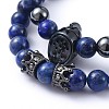 Natural Lapis Lazuli(Dyed) Stretch Beaded Bracelets Sets BJEW-JB05173-01-3