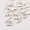 Wedding Theme Antique Silver Tone Tibetan Style Heart with Father of the Groom Rhinestone Charms X-TIBEP-N005-13-3