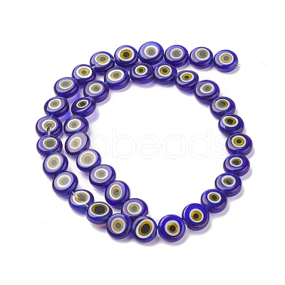 Handmade Evil Eye Lampwork Flat Round Bead Strands LAMP-L058-10mm-22-1