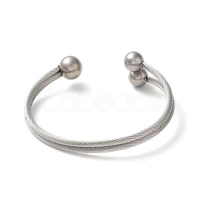 Non-Tarnish 304 Stainless Steel Round Ball Cuff Bangles BJEW-P310-05P-1