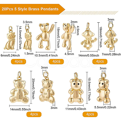 BENECREAT 20Pcs 5 Style Brass Pendants KK-BC0008-08-1